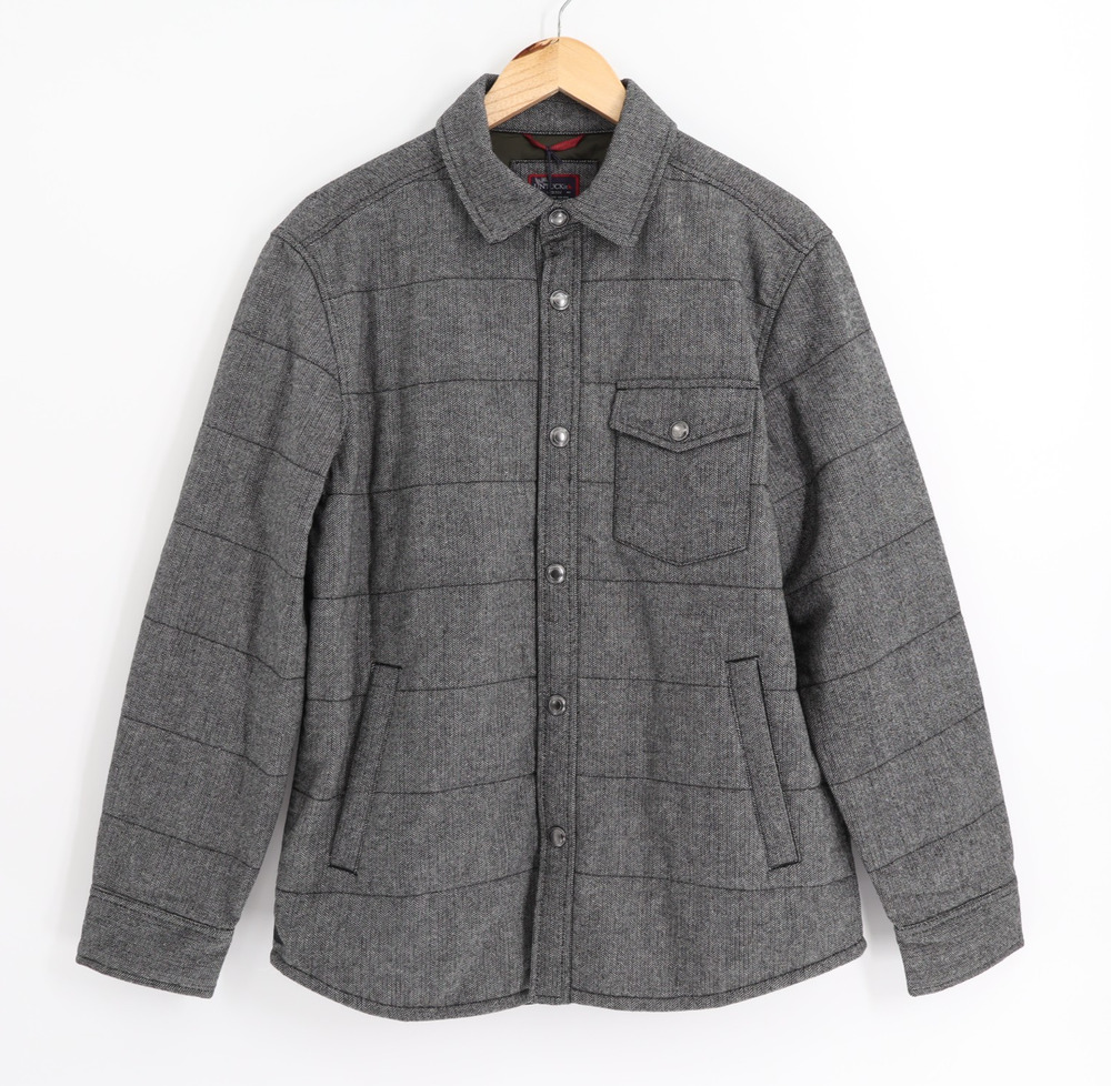 Untuckit NWT Sz M Vinifera Shacket Quilted Grey Herringbone Wool Blend Snap